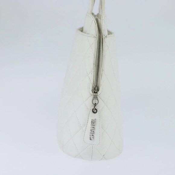 CHANEL Matelasse Tote Bag Grained Calf Skin White CC Auth bs30478 - Picture 4 of 16